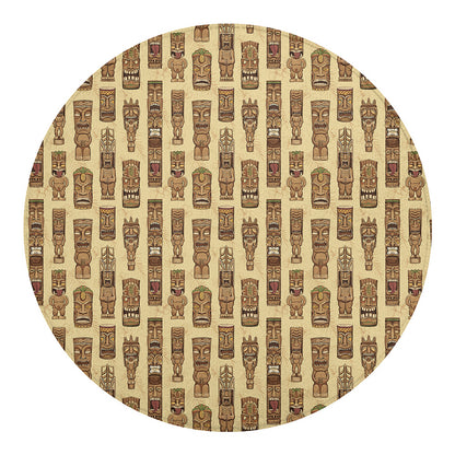 Wooden Tiki Pattern Print Round Blanket