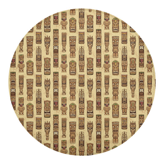 Wooden Tiki Pattern Print Round Blanket
