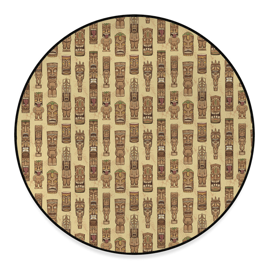 Wooden Tiki Pattern Print Round Floor Mat