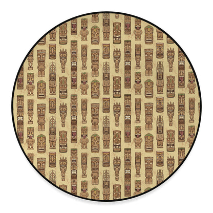 Wooden Tiki Pattern Print Round Floor Mat