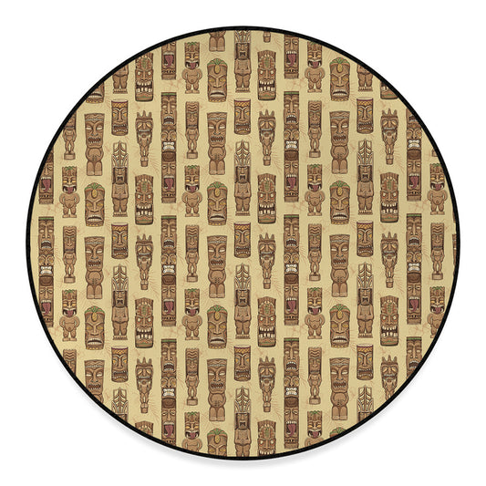 Wooden Tiki Pattern Print Round Floor Mat