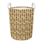 Wooden Tiki Pattern Print Round Laundry Basket