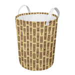 Wooden Tiki Pattern Print Round Laundry Basket
