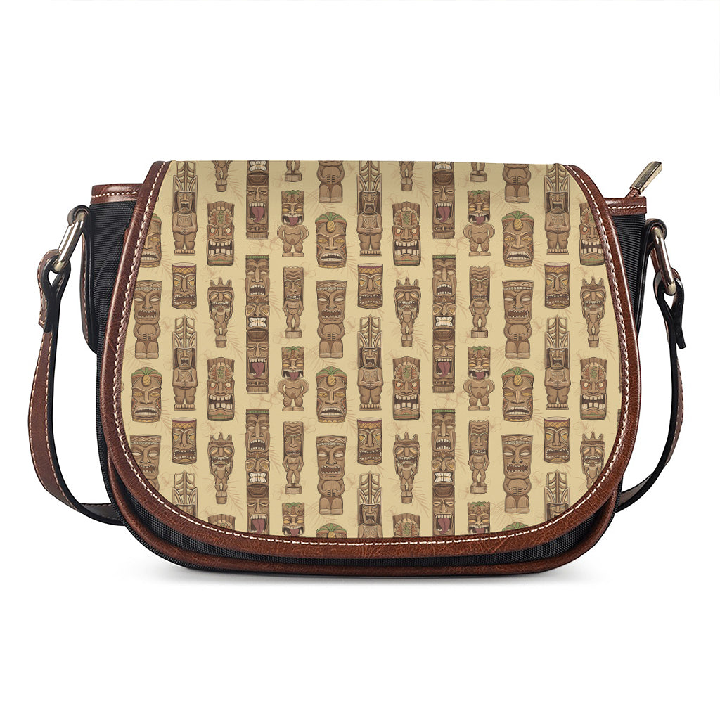 Wooden Tiki Pattern Print Saddle Bag