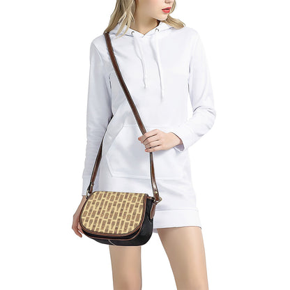 Wooden Tiki Pattern Print Saddle Bag