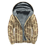 Wooden Tiki Pattern Print Sherpa Lined Zip Up Hoodie