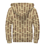 Wooden Tiki Pattern Print Sherpa Lined Zip Up Hoodie