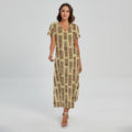 Wooden Tiki Pattern Print Short Sleeve Maxi Dress