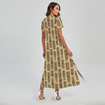 Wooden Tiki Pattern Print Short Sleeve Maxi Dress