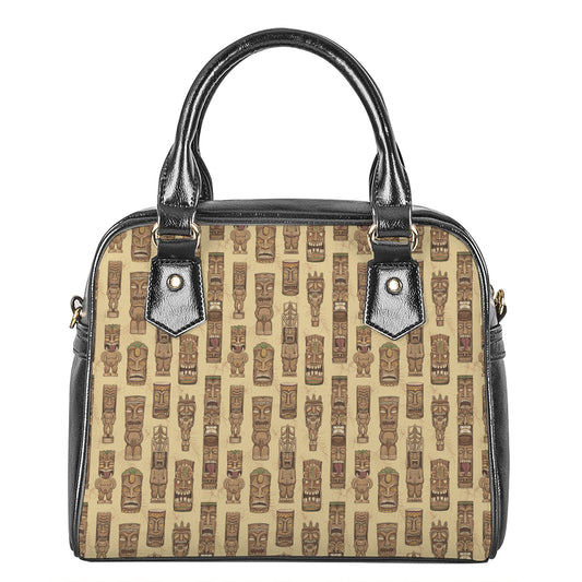 Wooden Tiki Pattern Print Shoulder Handbag
