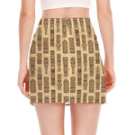 Wooden Tiki Pattern Print Side Slit Mini Skirt