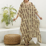 Wooden Tiki Pattern Print Silk V-Neck Kaftan Dress