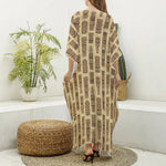 Wooden Tiki Pattern Print Silk V-Neck Kaftan Dress