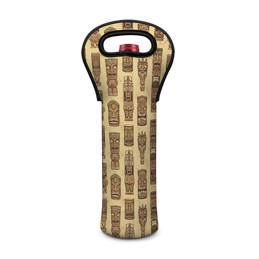 Wooden Tiki Pattern Print Single Neoprene Wine Tote