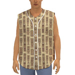 Wooden Tiki Pattern Print Sleeveless Baseball Jersey