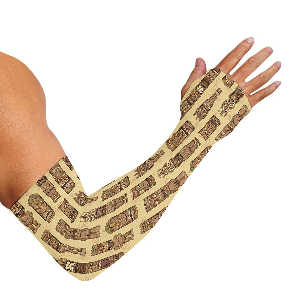 Wooden Tiki Pattern Print Sun Protection Arm Sleeves
