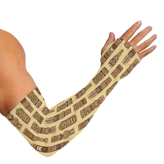 Wooden Tiki Pattern Print Sun Protection Arm Sleeves