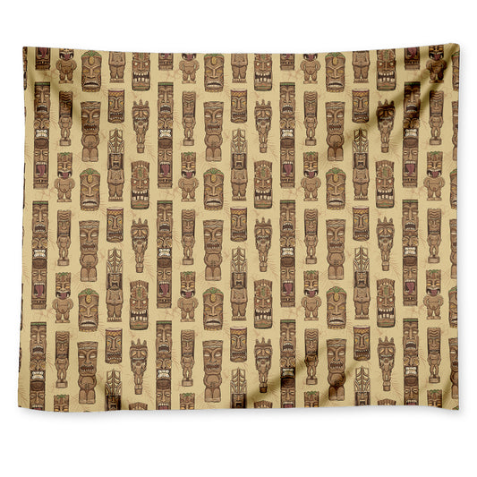 Wooden Tiki Pattern Print Tapestry
