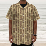 Wooden Tiki Pattern Print Textured Short Sleeve Shirt