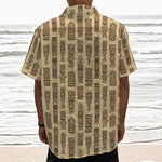Wooden Tiki Pattern Print Textured Short Sleeve Shirt
