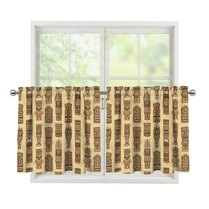 Wooden Tiki Pattern Print Tier Curtains