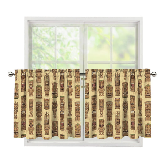 Wooden Tiki Pattern Print Tier Curtains