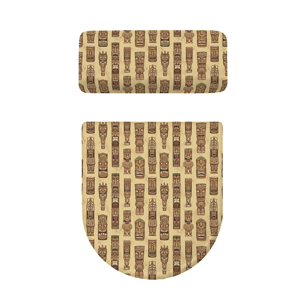 Wooden Tiki Pattern Print Toilet Lid And Tank Cover Set