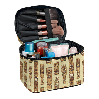 Wooden Tiki Pattern Print Travel Makeup Bag