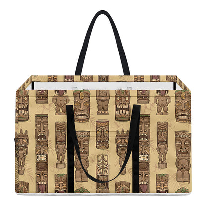 Wooden Tiki Pattern Print Utility Tote Bag