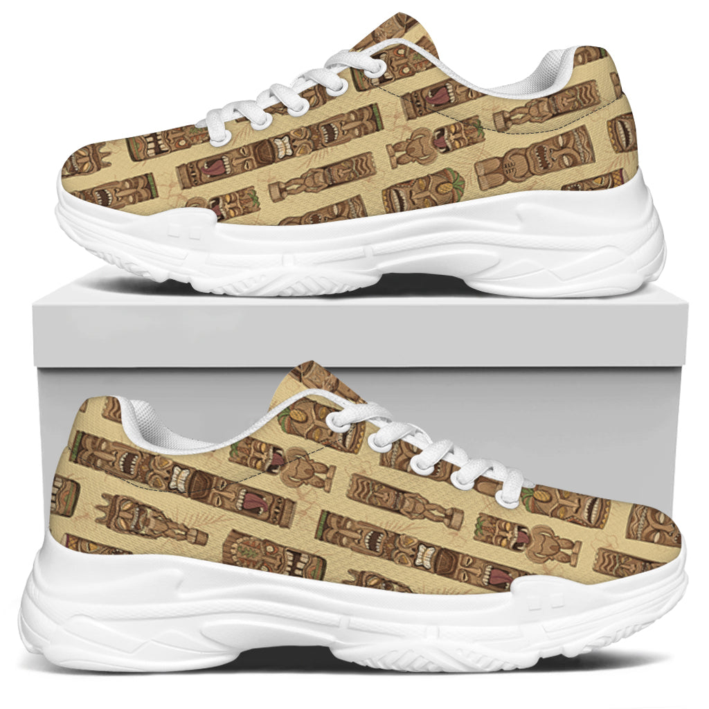 Wooden Tiki Pattern Print White Chunky Shoes