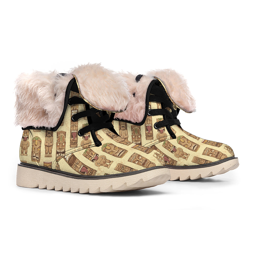 Wooden Tiki Pattern Print Winter Boots
