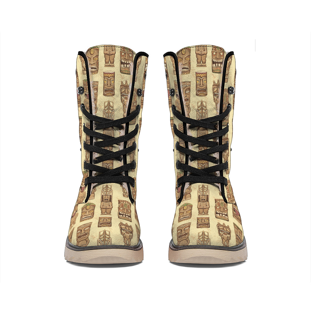 Wooden Tiki Pattern Print Winter Boots