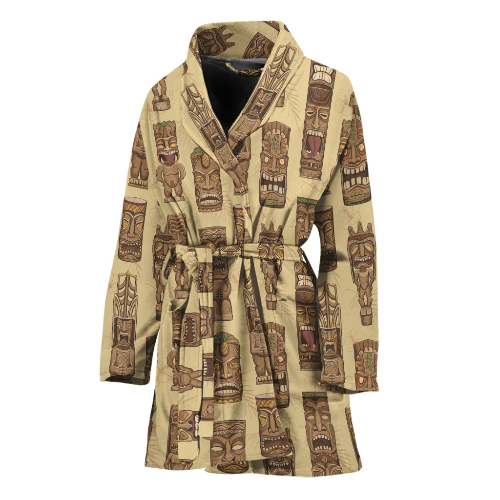 Wooden Tiki Pattern Print Women's Bathrobe
