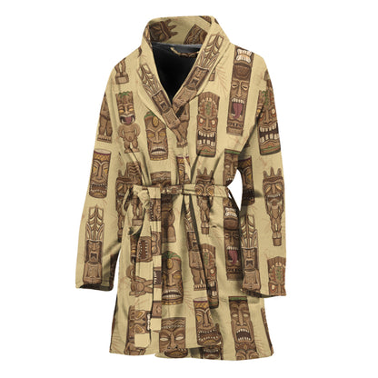 Wooden Tiki Pattern Print Women's Bathrobe