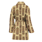 Wooden Tiki Pattern Print Women's Bathrobe