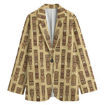 Wooden Tiki Pattern Print Women's Blazer