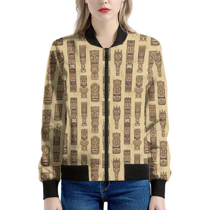 Wooden Tiki Pattern Print Women's Bomber Jacket