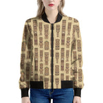 Wooden Tiki Pattern Print Women's Bomber Jacket
