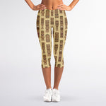 Wooden Tiki Pattern Print Women's Capri Leggings