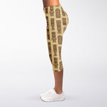 Wooden Tiki Pattern Print Women's Capri Leggings