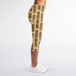 Wooden Tiki Pattern Print Women's Capri Leggings
