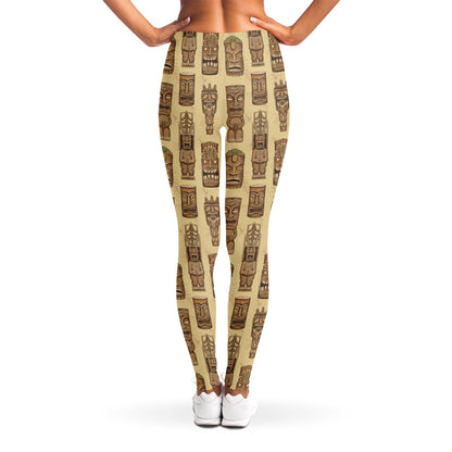 Wooden Tiki Pattern Print Women's Leggings