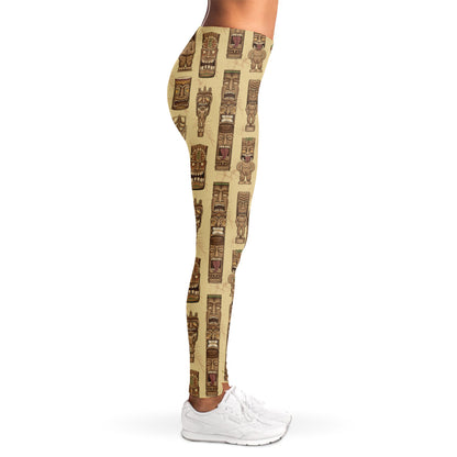Wooden Tiki Pattern Print Women's Leggings