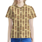 Wooden Tiki Pattern Print Women's Polo Shirt
