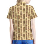 Wooden Tiki Pattern Print Women's Polo Shirt
