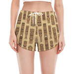 Wooden Tiki Pattern Print Women's Split Running Shorts