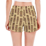 Wooden Tiki Pattern Print Women's Split Running Shorts