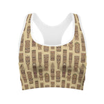Wooden Tiki Pattern Print Women's Sports Bra