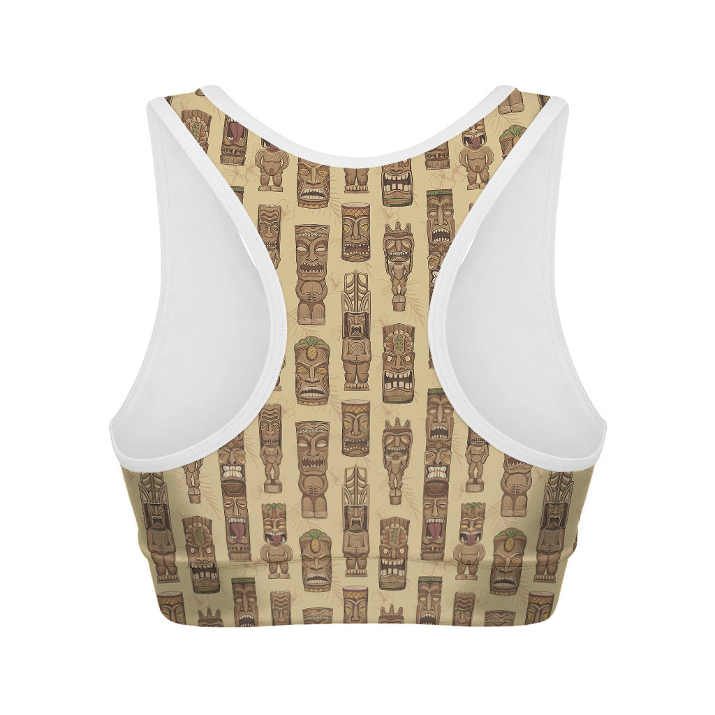 Wooden Tiki Pattern Print Women's Sports Bra