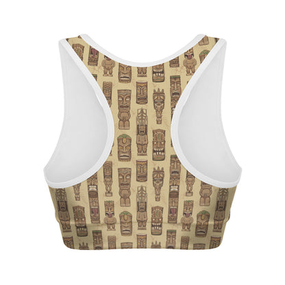 Wooden Tiki Pattern Print Women's Sports Bra
